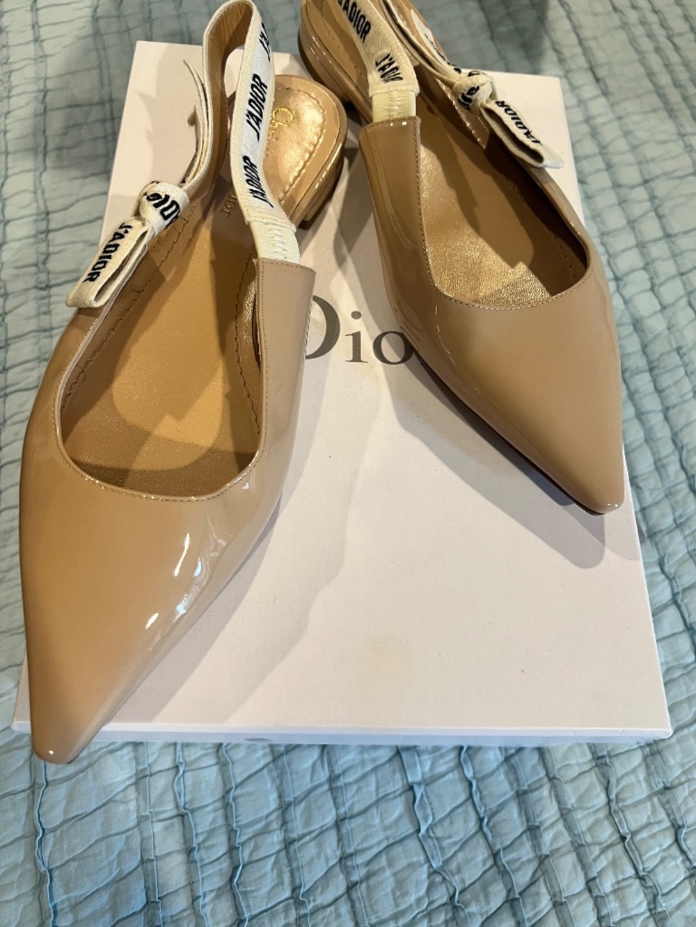 Christian Dior Patent Ribbon J'Adior Slingback Ballet Flats- Size 40 - Picture 3 of 6